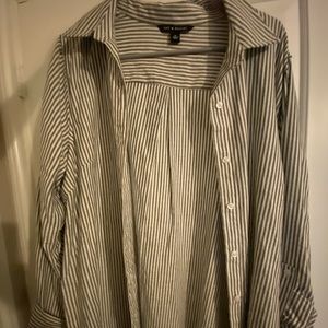 White and black striped oversized button-up